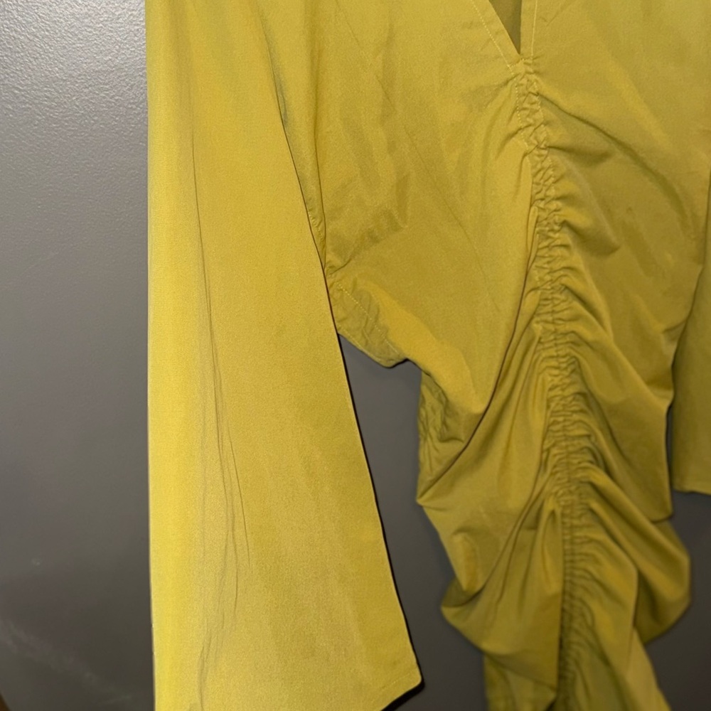 PLT Olive Ruched Bell Sleeve Dress